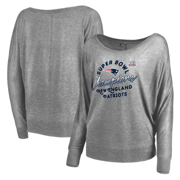 New England Patriots Let Loose by RNL Women's Super Bowl LI Champions Bowl Arch Off the Shoulder Long Sleeve T-Shirt - Heathered Gray